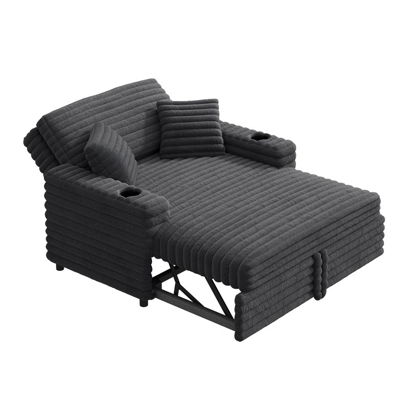 Canapé-lit rembourré en fausse fourrure, Tissu horizontal en fausse fourrure gris