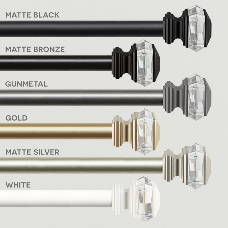 White Iron Curtain Rod with Crystal Finials, Adjustable