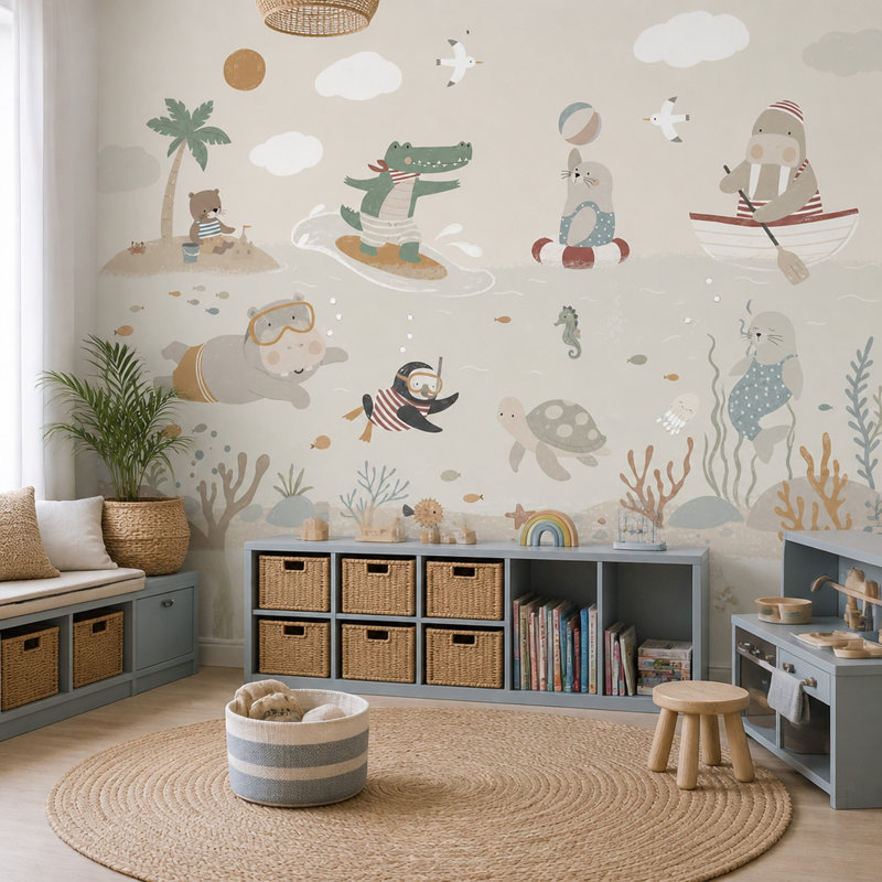 Décoration murale amovible Tropical Beach Seaside Ocean, 160 po x 108 po, Non tissé