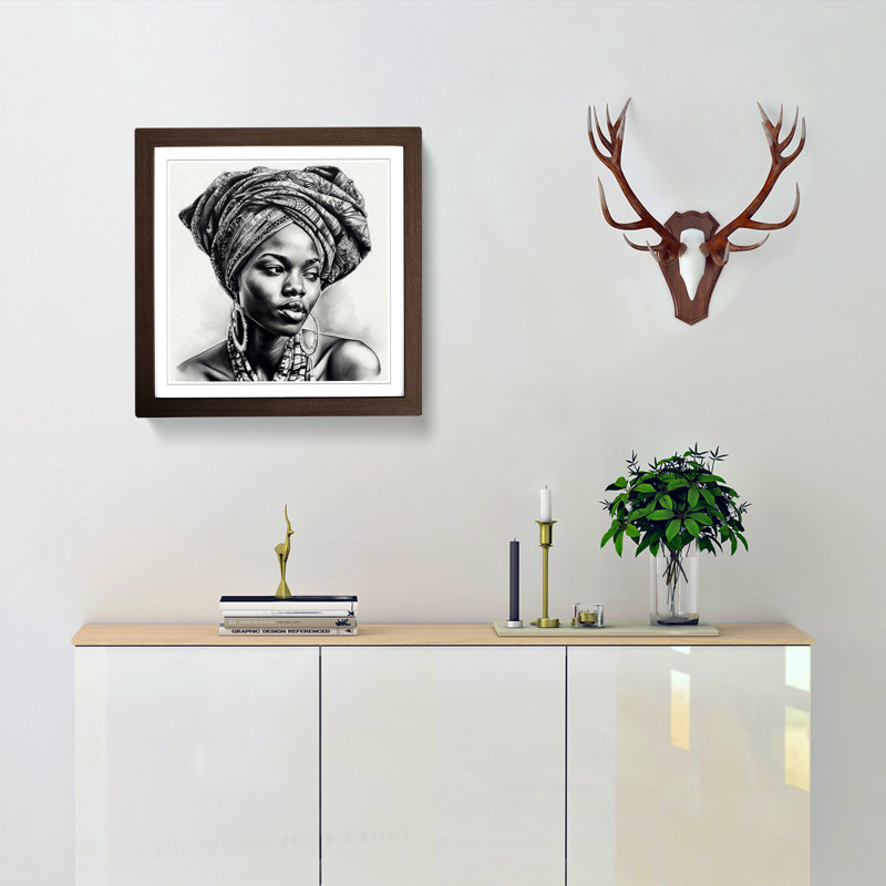 African Woman Drawing - Framed Print, Walnut