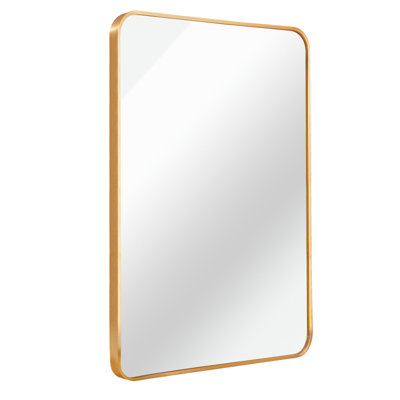 22X30 Inches Gold Metal Framed Rectangular Bathroom Wall Decor - Shatterproof Protection, Installation Guide Mirror For Rust Frame, Reinforced Hanging Hardware