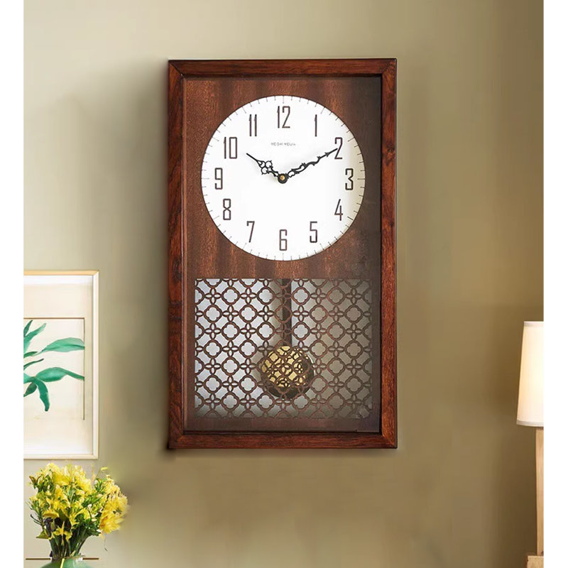 Horloge murale rectangulaire en bois massif brun et blanc