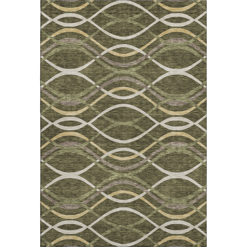 Premium Machine Washable Prisco Olive Rug, Rectangle 5' x 7'6"