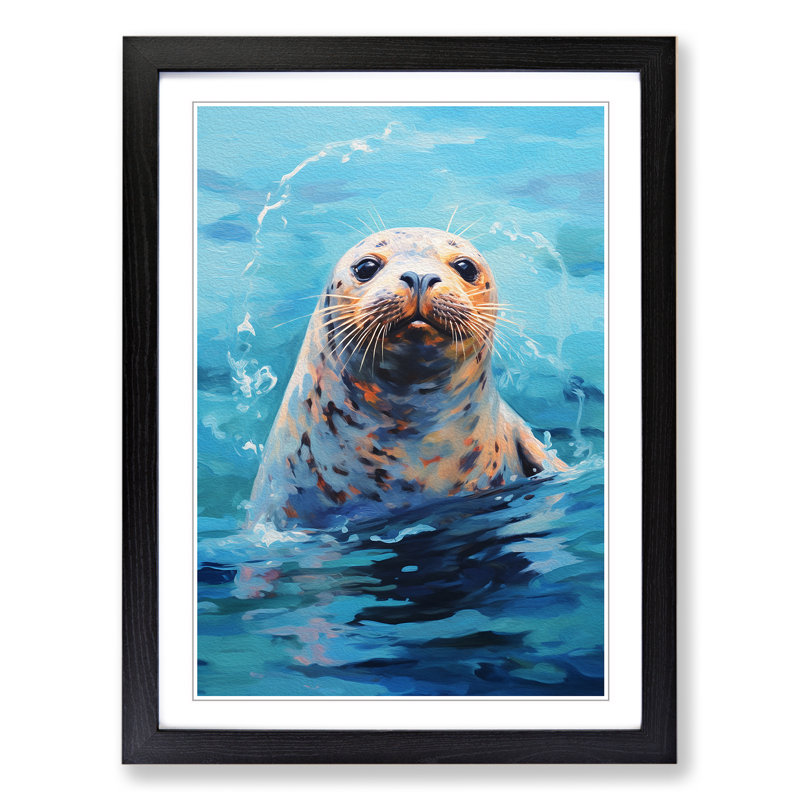 Seal Impressionism - Single Picture Frame Print on Wood, Black Framed, 46cm H x 34cm W x 2cm D