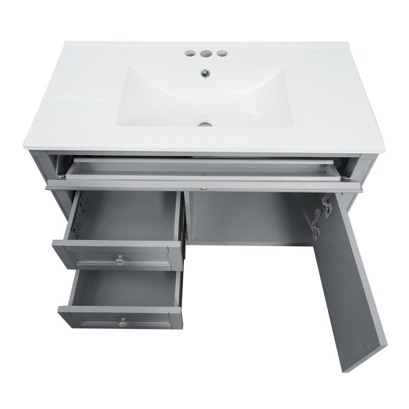 Meuble-lavabo mural 36 po avec 2 tiroirs, Gris
