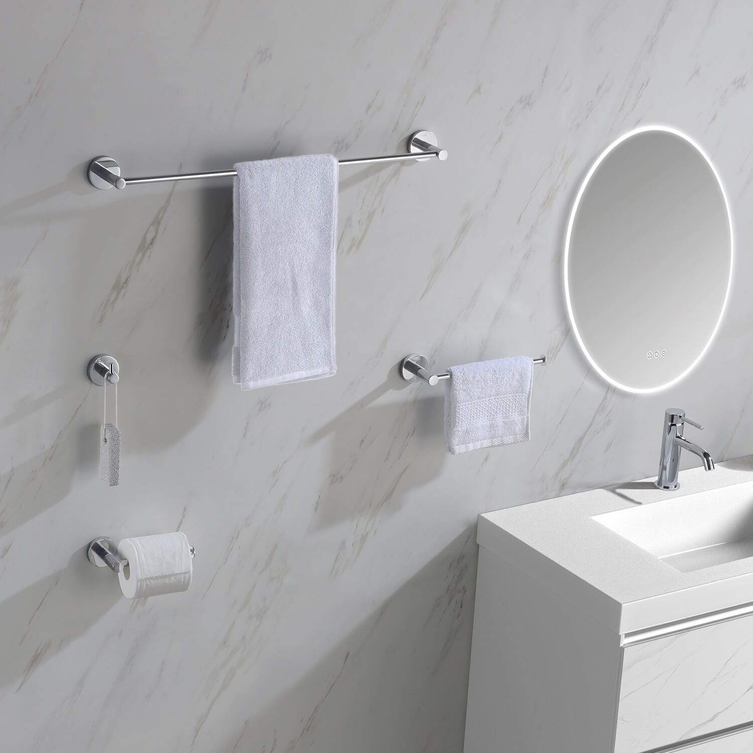 Circular 4-Piece Bathroom Hardware Set, Chrome