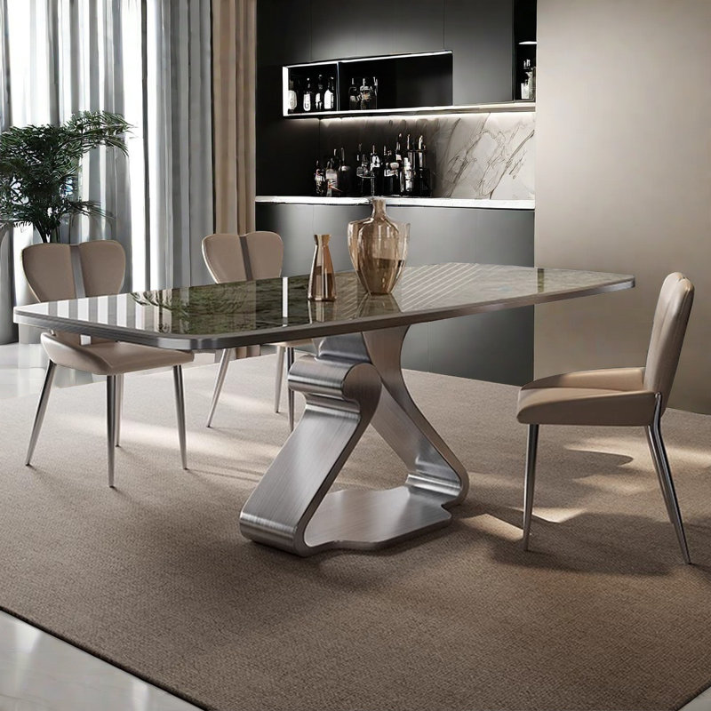 Modern Rectangular Microlite Stone Dining Table, 29.5”H x 70.8”L x 35.4”W
