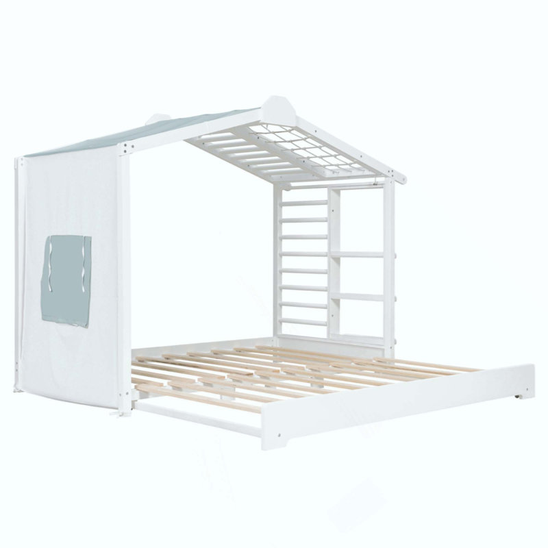 Lit House avec lit gigogne et tablettes latérales, White