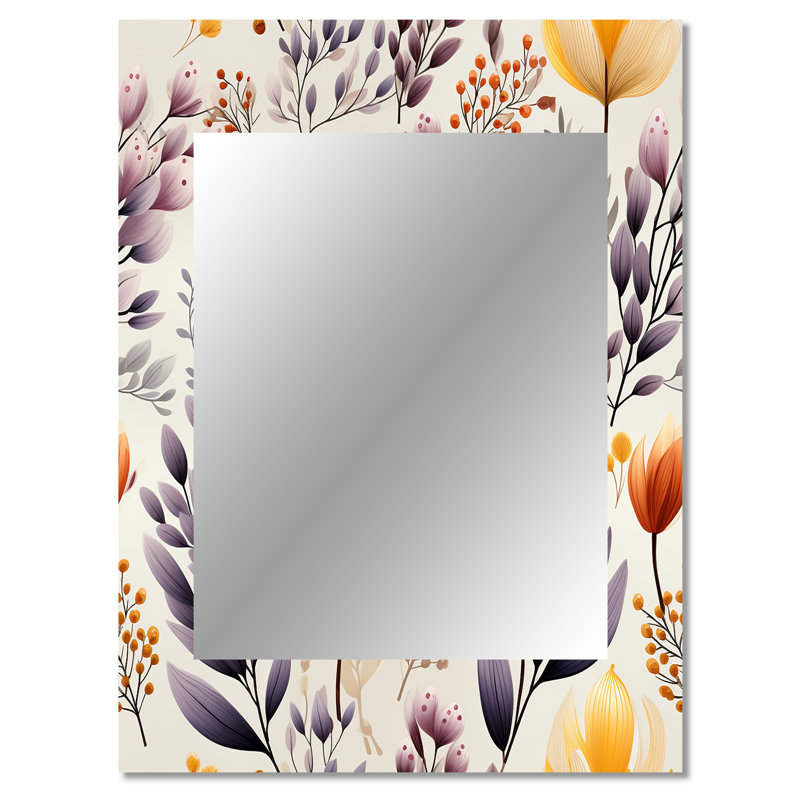 Arayana Purple Antique Floral Garden Meadow - botanical  Decorative Mirror, Boho Large Wall Mirror, Printed Metal Art