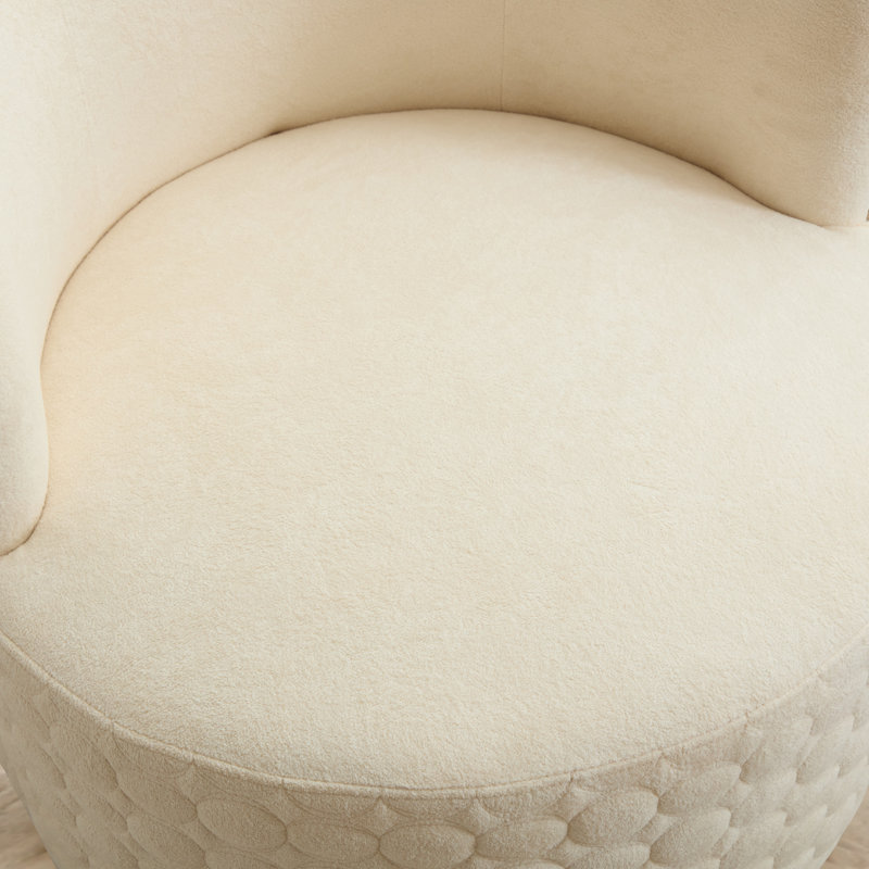 Upholstered Swivel Barrel Chair, Beige Wool