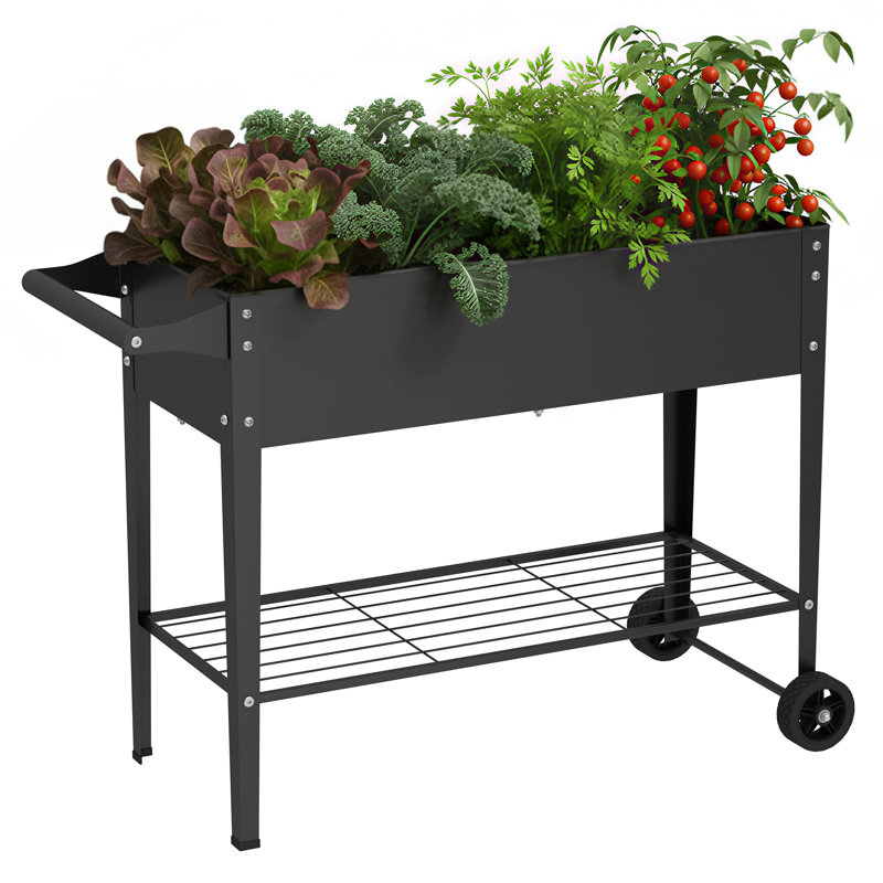 Jardinière surélevée Élevate de 80 cm de haut avec roulettes, pour jardin extérieur, noire