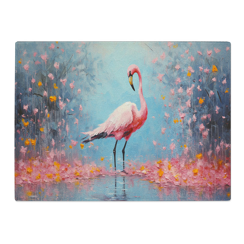 Flamingo Action  Glass Chopping Board