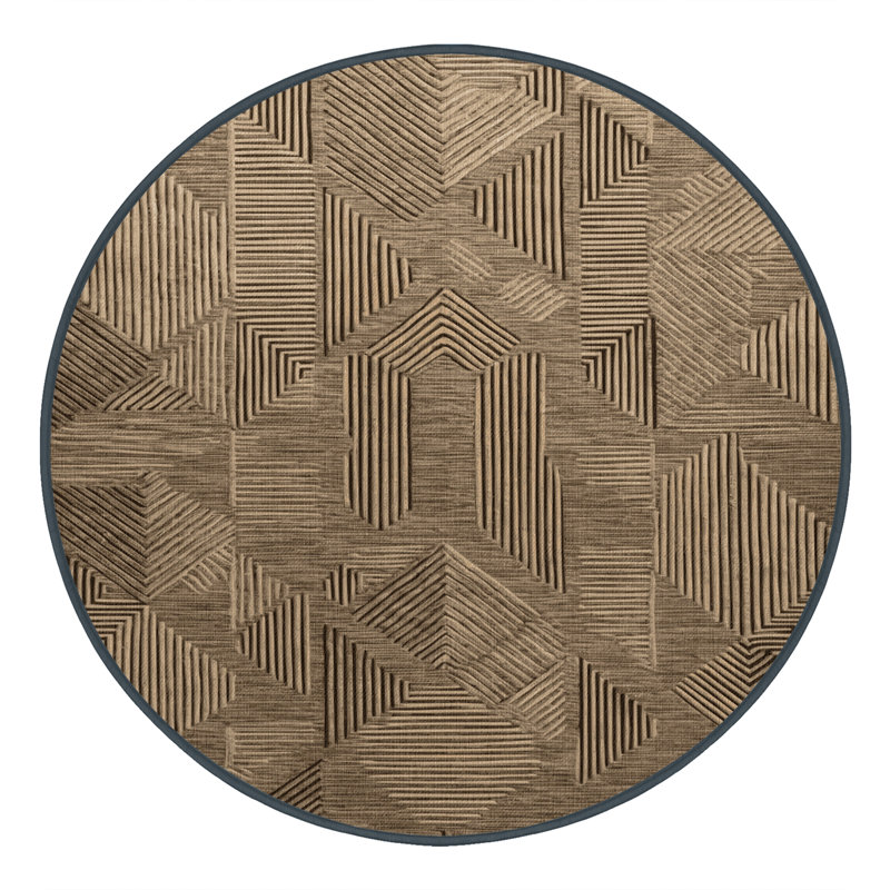 Tapis art déco brun lavable à la machine, Rond 7 pi
