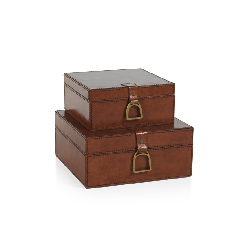 Boîte décorative en cuir Harjivan, H 4,5 po x l 10 po x P 10 po