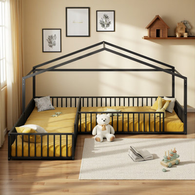 L-Shaped Metal House Beds With Fence