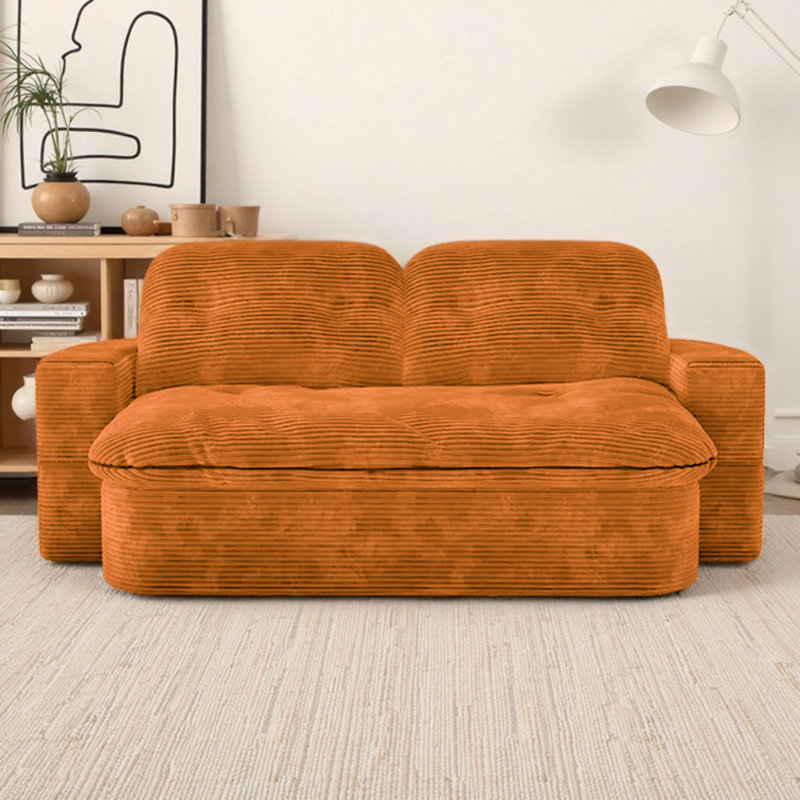 Canapé-lit convertible 2-en-1 avec matelas en mousse à mémoire de forme Corduroy, Brun
