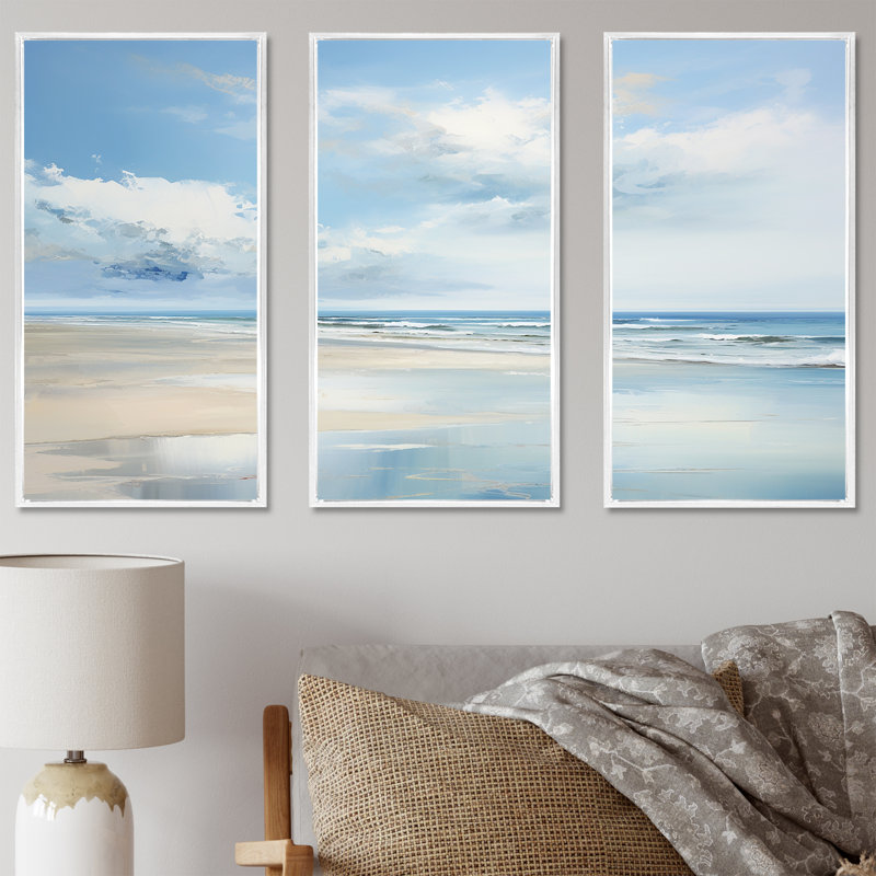 Popham - Ensemble de décoration murale océan côtier, Cadre flottant blanc, H 32 po x l 48 po x P 1 po