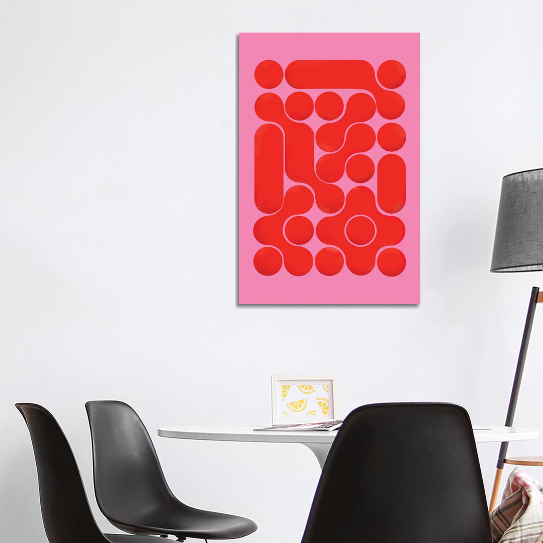 Red Abstract On Pink von Show Me Mars - Galerie-verpackte Leinwand Giclée auf Leinwand