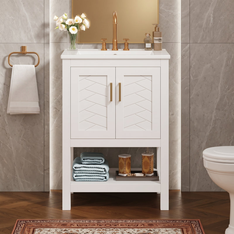 Meuble-lavabo moderne 24 po avec lavabo simple, White