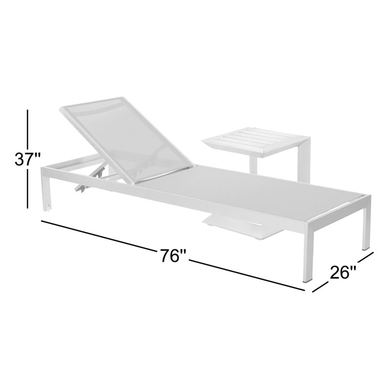 76" Long Reclining Chaise Lounge Set with Table