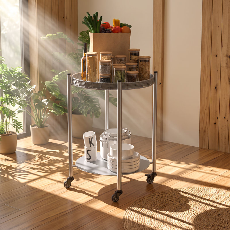 Table de bout ronde en métal thermolaqué à 2 niveaux avec roulettes verrouillables YIQiumI l 15,75 po x P 15,16 po x H 23,43 po