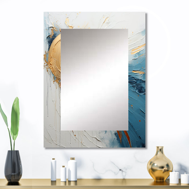 Gold And Blue Cosmic Paint - Abstract Painting Mirror, Modern Decorative Wall Mirror, Printed Metal Art, 32" x 24"