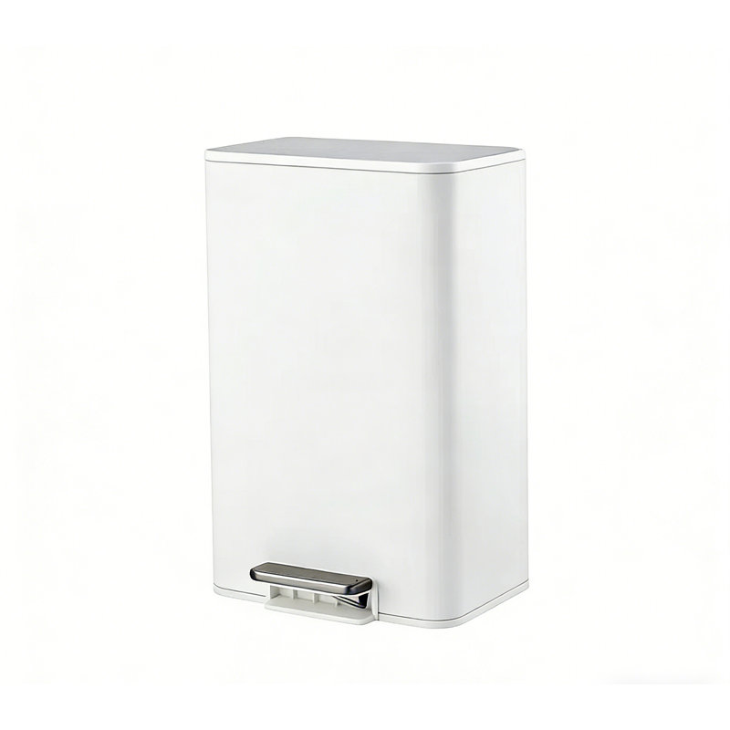 Poubelle mince en acier inoxydable pour espaces intérieurs - couvercle à fermeture en douceur, seau intérieur amovible, pédale, poubelle compacte pour la cuisine, la salle de bain, le bureau - 13 L 29,5 x 26 x 38 cm, blanc