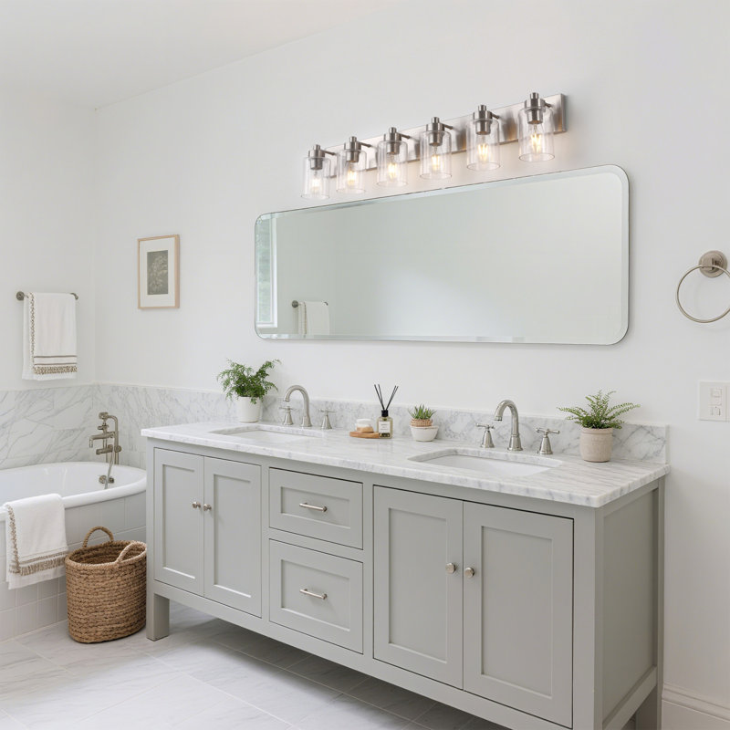 Éclairage de meuble-lavabo contemporain à DEL Sted, Nickel, Six lumières