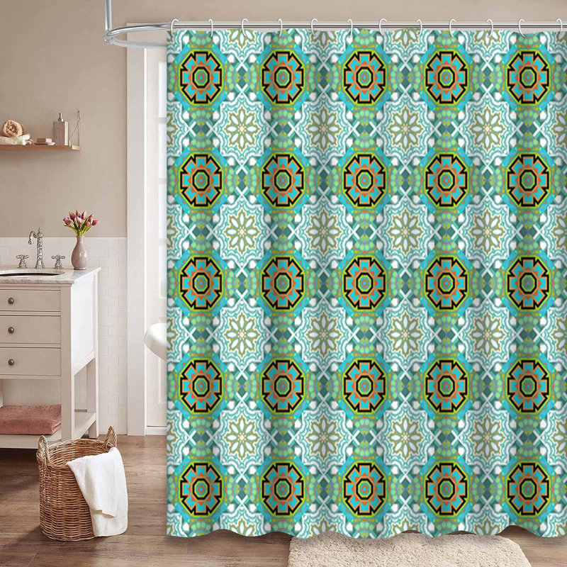 Rideau de douche géométrique avec 12 crochets, L 72 po x l 78 po