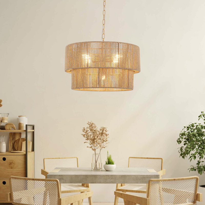 5-Lights Hand-Woven Rattan Pendant Light, Nature