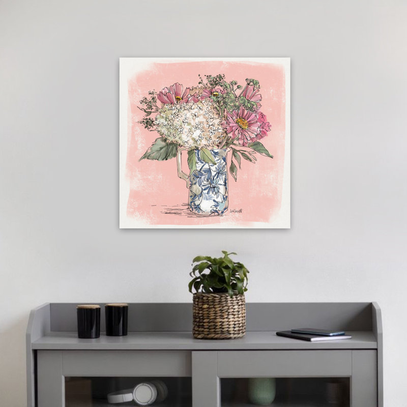 Hortensia dans un pichet, art floral contemporain, H 18 po x l 18 po