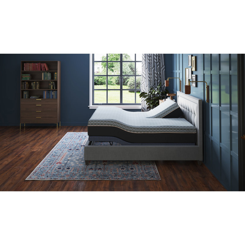Adjustable Queen Bed Base Bt3000 - Head & Foot With Remote, Programmable Memories, Ports, , Tv/zero Gravity/lounge Settings, Intense Massage, Led Lights, Emergency Battery Supply, Legs Blue + Grey