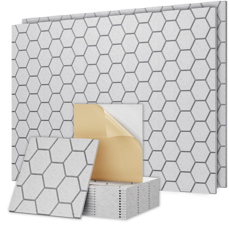 12 Pack Grey Hexagon Self-Adhesive Acoustic Wall Panels, Sound Absorbing Acoustic Foam Panels, Noise Cancelling Sound Proofing Panels for Gaming Room & Home Studio