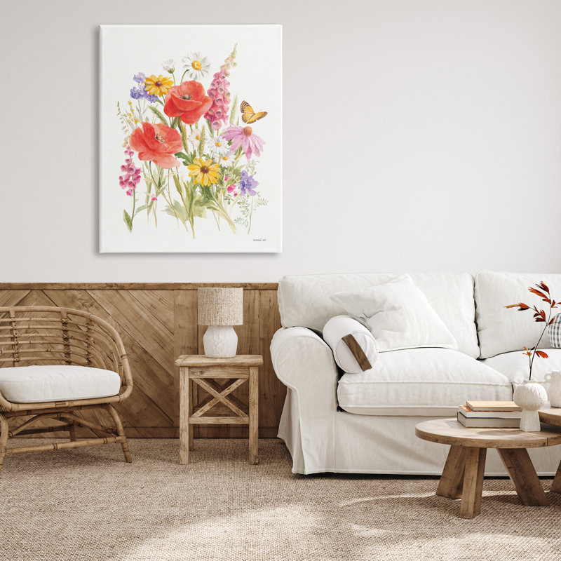 «Mixed Flower Arrangement Butterfly» par Danhui Nai - impression sur toile tendue, H 48 po x l 36 po x P 1,5 po