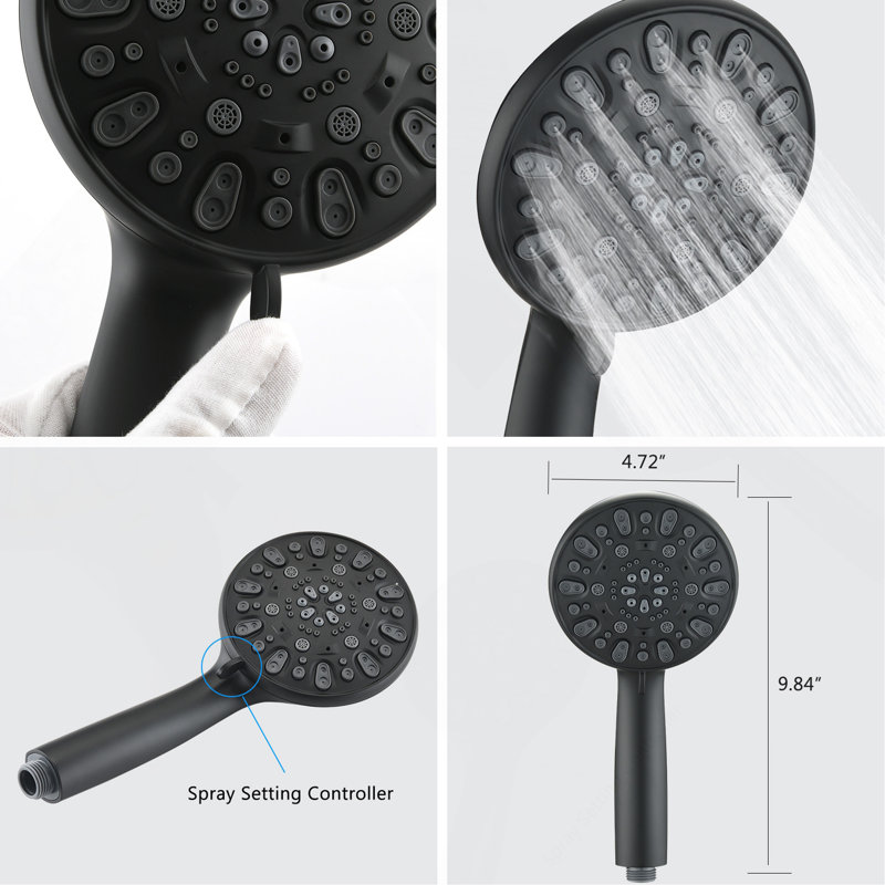 Shower System with Tub Spout Rain Shower Tub Set, High Pressure Dual 2 in 1 Shower Combo Faucet with Valve, Matte Black