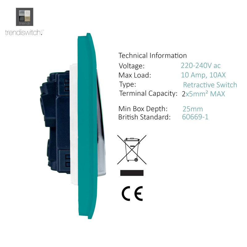 Trendi Switch 1 Gang Retractive Doorbell Switch, Bright Teal