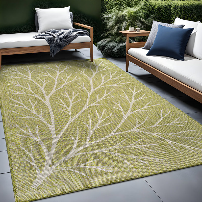 Tapis floral d'intérieur pour l'extérieur, Olive, Rectangle 10' x 14'