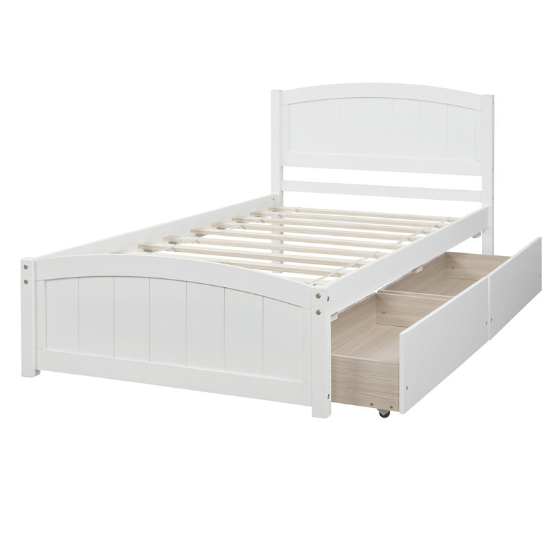Lit plateforme avec deux tiroirs, Blanc