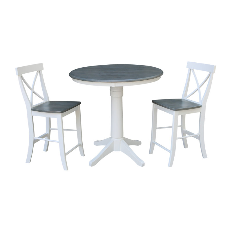 Ensemble de salle à manger en bois massif à hauteur de comptoir 3 pièces Dorchen, H 35,9 po x L 36 po x l 36 po