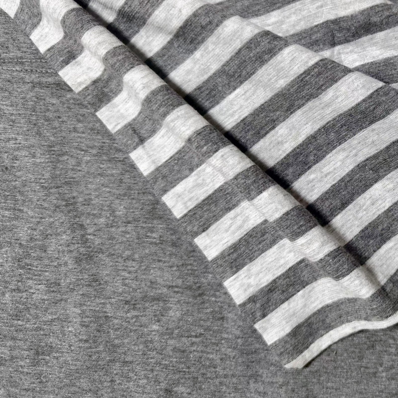 Jersey Knit Cotton Duvet Cover Set Gray Stripe King Size, King Duvet Cover + 2 King Shams, Gray Striped