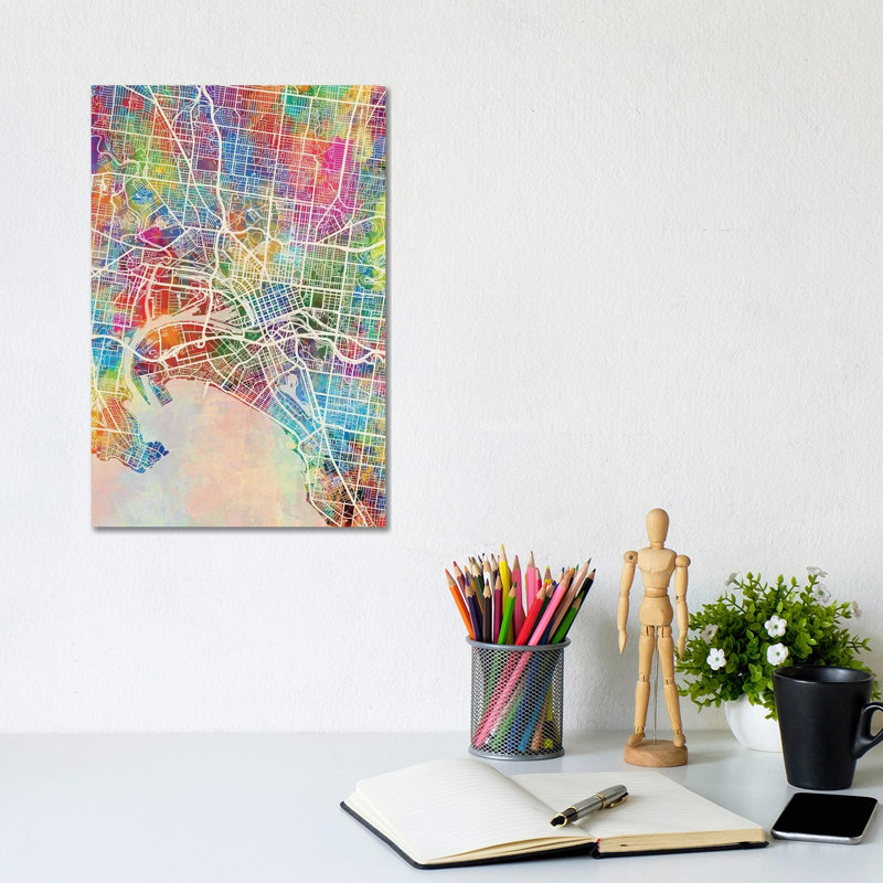 Melbourne Map Color by Michael Tompsett - Wrapped Canvas Gallery-Wrapped Canvas Giclée, 20.32 cm H x 30.48 cm W