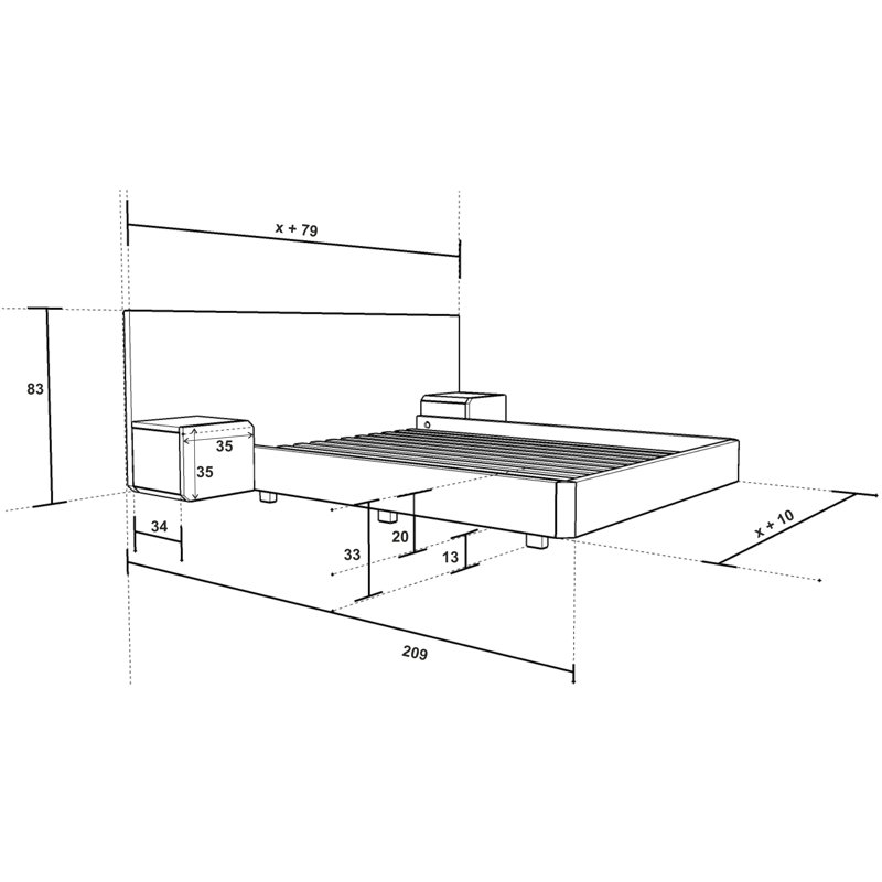Bed MUTOMBO Solid Wood, Oak Brown, European Double (140 x 200cm)