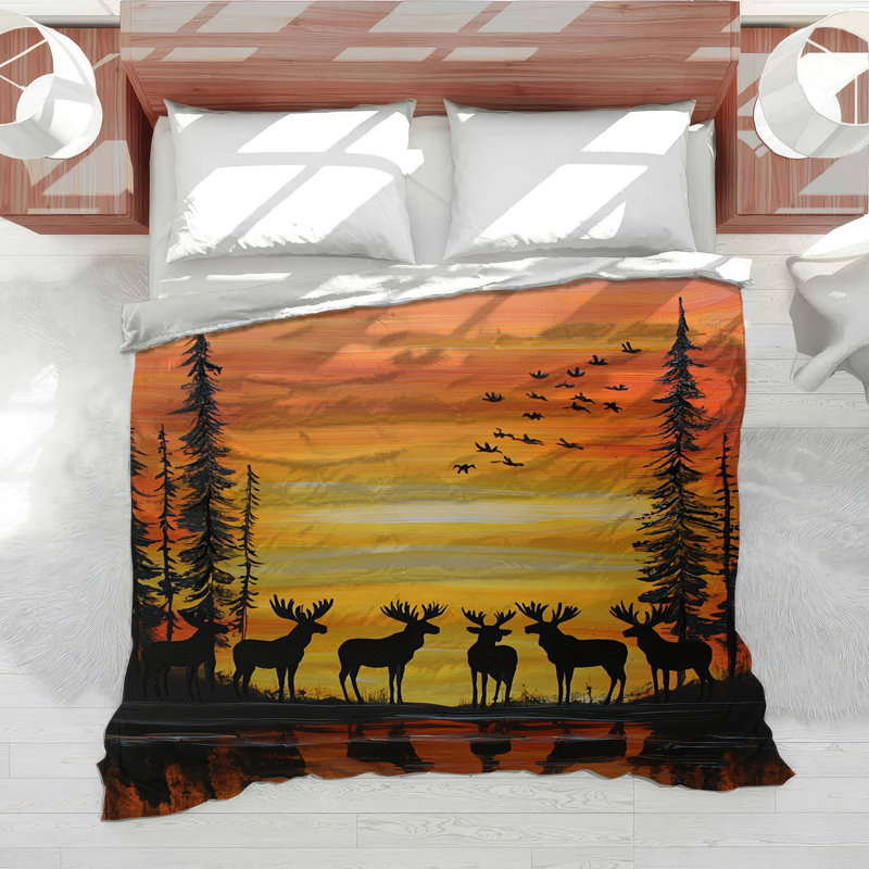 Deer Silhouette Bedding Wildlife Comforter Rustic, Queen Comforter