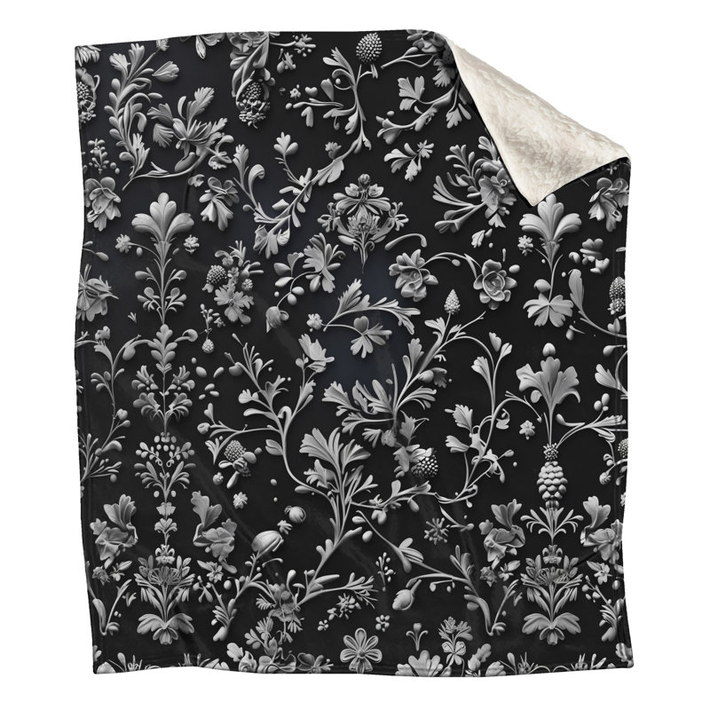 Couvertures florales noires et blanches, 60in W x 80in H