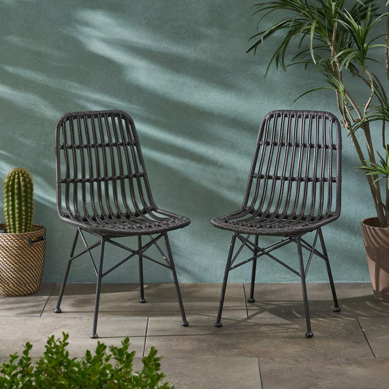Chaises de salle à manger modernes en métal et rotin Modern, Gris