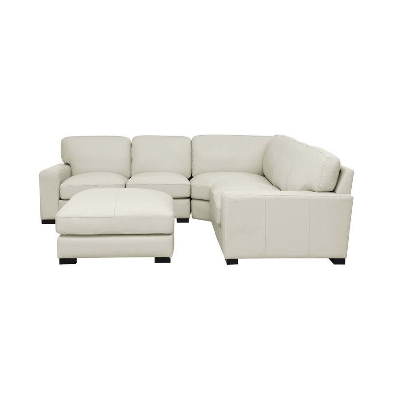 Canapé modulaire rembourré 4 pièces Kimesville, Cuir véritable blanc