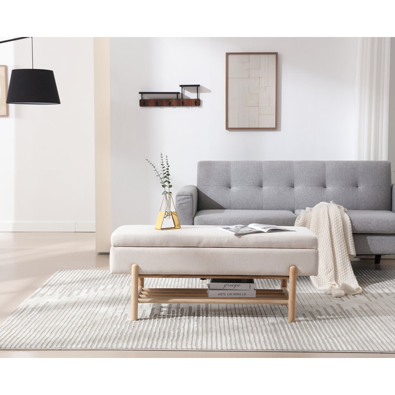 Merizier Polyester Blend Upholstered Storage Bench, Beige, Natural