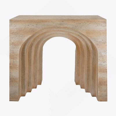 32.3X14.2X29.9 Modern Arched Sculptural Console Table With Beige Faux Travertine Finish, Lightweight And Durable
