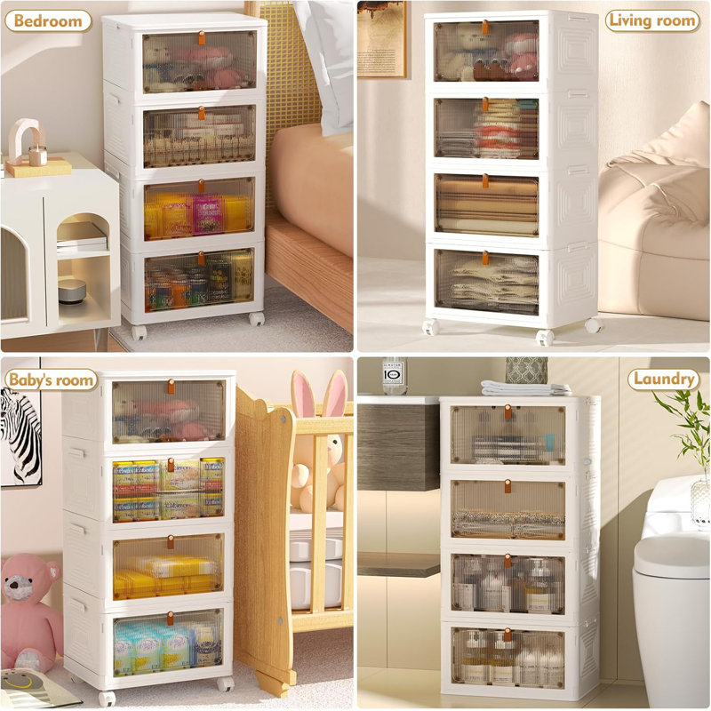 4-tier Stackable Plastic Storage Bins With Lids