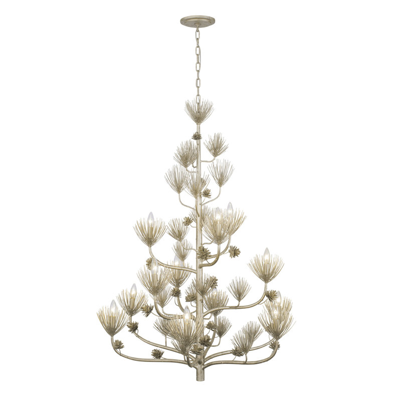 Majestic Pine 12-Light Tiered Chandelier in Zen Gold